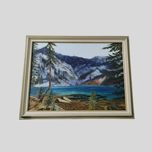 Vintage Framed Oil Painting Western Mountain Landscape & Lake Signed Miyan 1987 - Picture 9 of 9